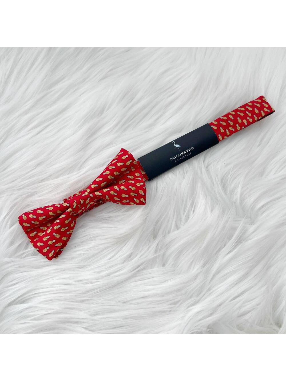 NWT Tailorbyrd Collection - Red pineapple print silk adjustable bow tie